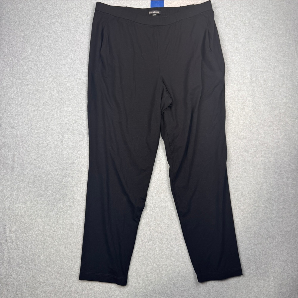 Eileen Fisher Pants Womens Large Black Jersey Knit Pull On Tapered Pockets Basic